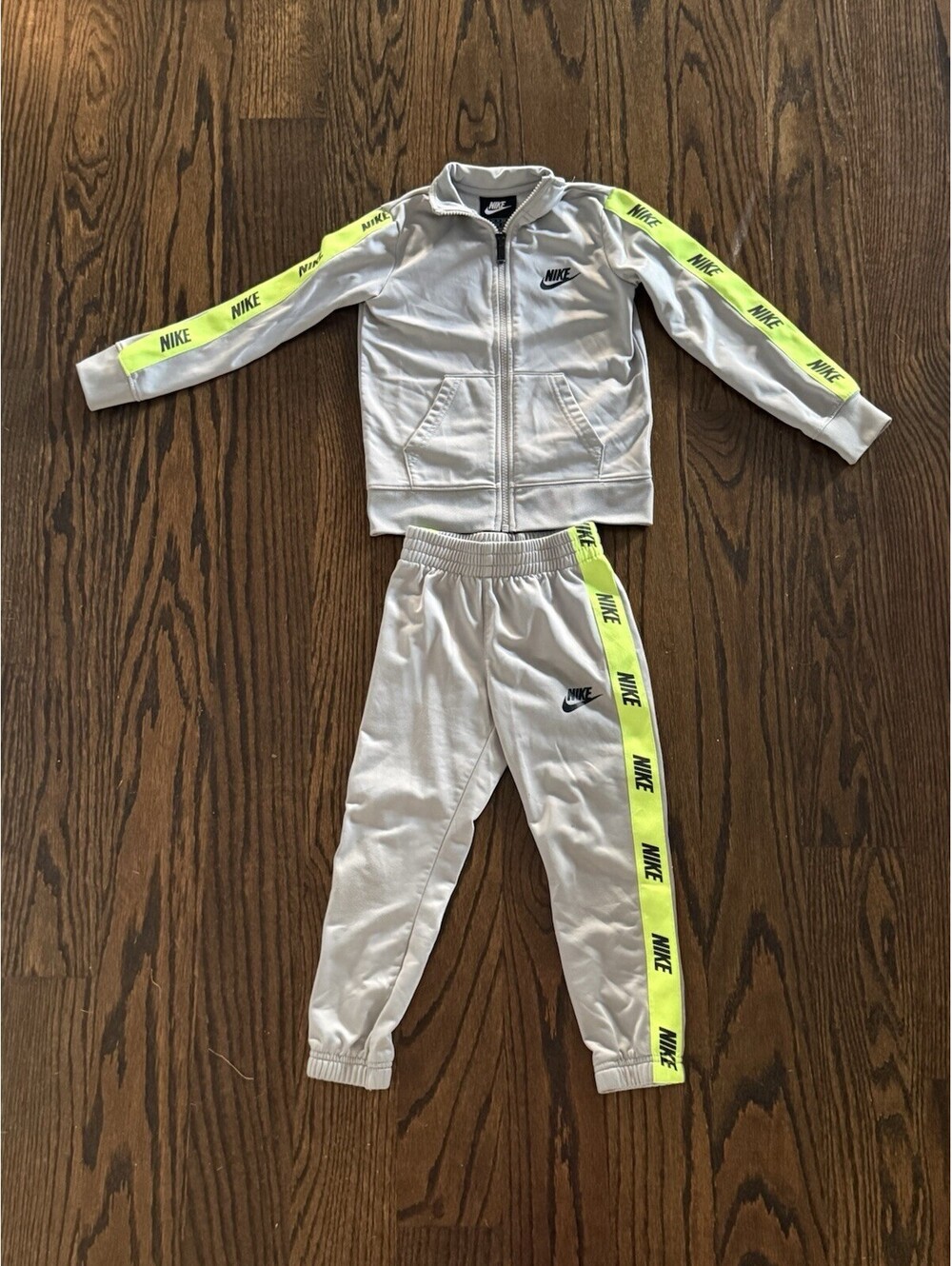 Nike Toddler Tracksuit Set Size 4 XS Gray Neon Yellow Jacket Pants 2 Piece